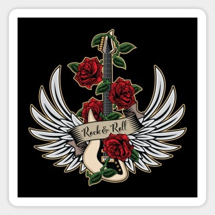 Guitar Wings Roses Rock and Roll Vintage Retro Music Design Magnet